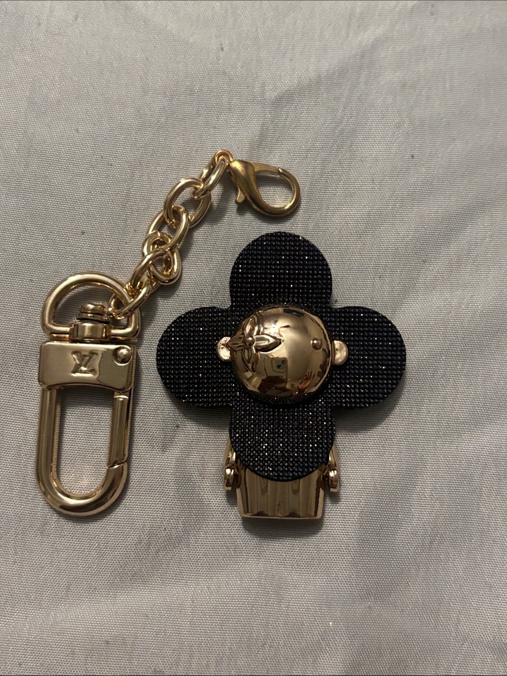 Louis Vuitton Black Flower Key & Card Holder Charm with Gold Hardware